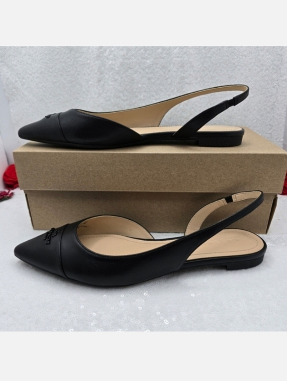 Coach Valerie Classic Slingback Black Leather Slip On Flats Women's 9.5